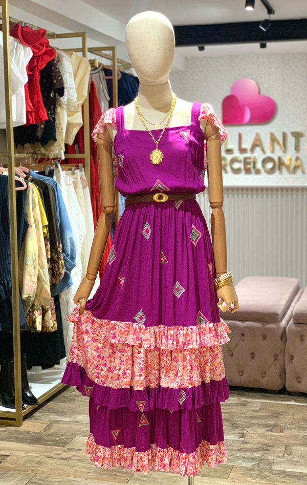 Vestido diseño rombos bordados