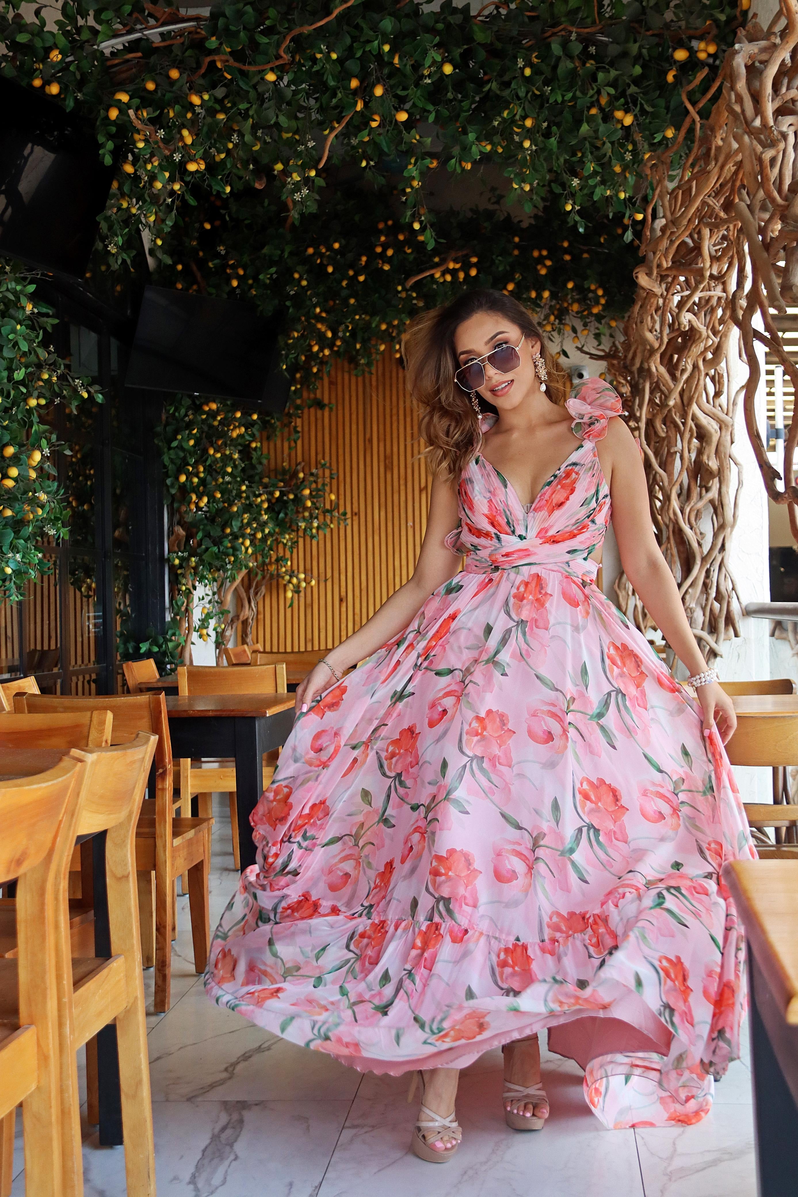 Vestido largo organza floreado