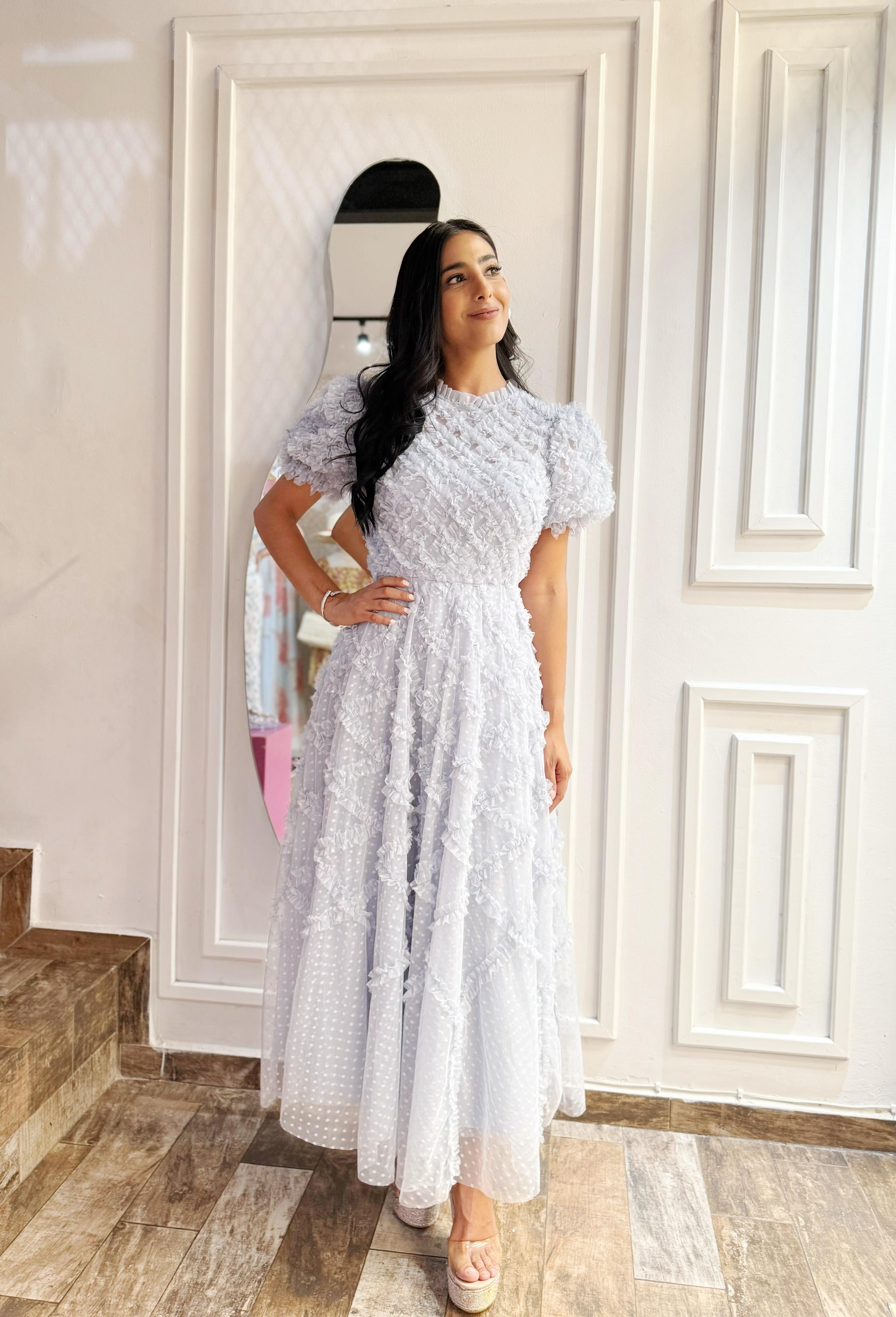 VESTIDO RECOGUIDO MIDI/AZUL