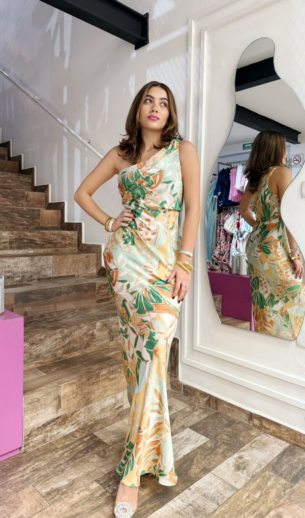 Vestido Largo Seda Verde