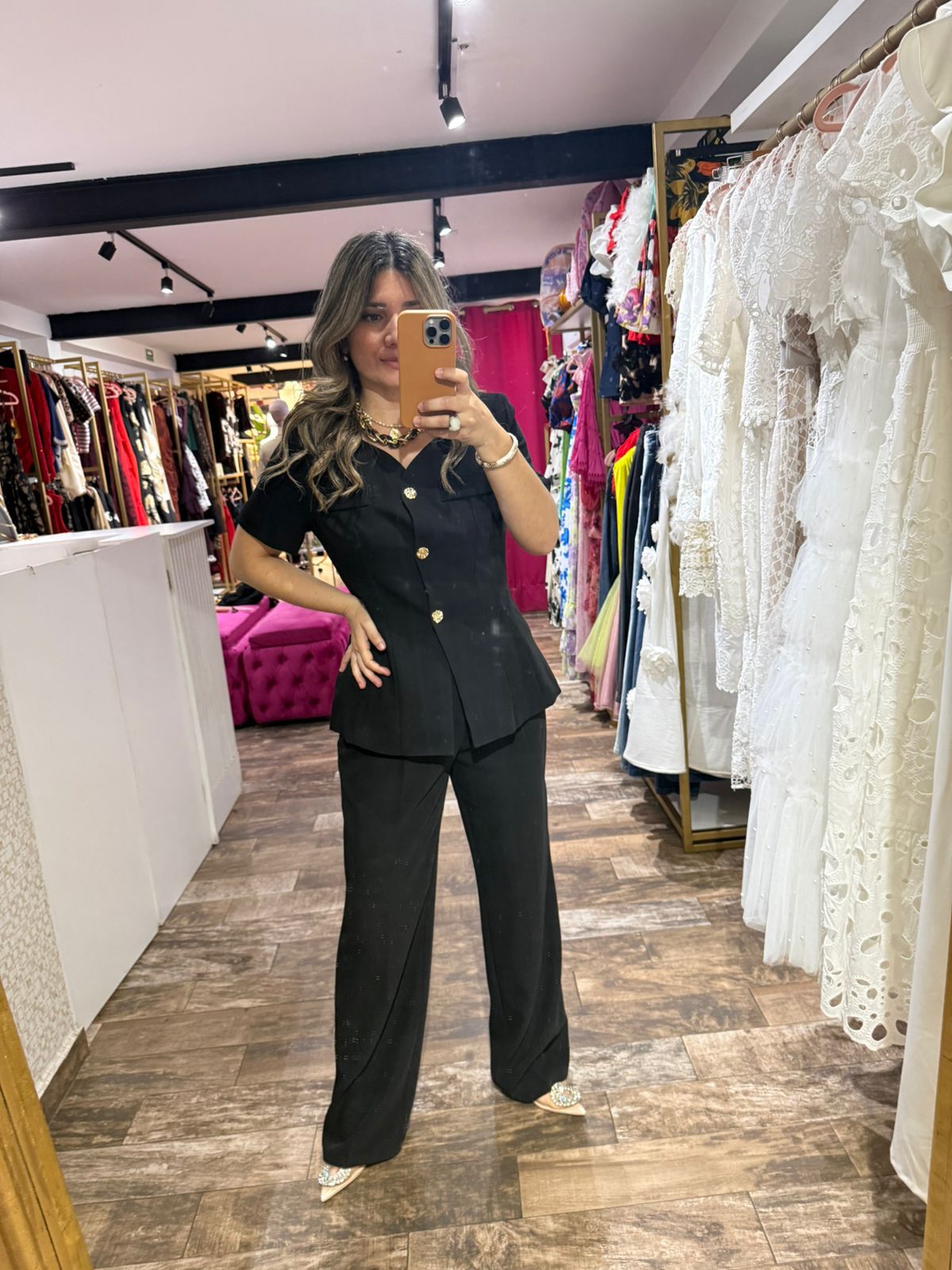 CONJUNTO BLUSA MANGA CORTA Y PANTALON/NEGRO