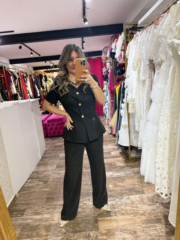 CONJUNTO BLUSA MANGA CORTA Y PANTALON/NEGRO