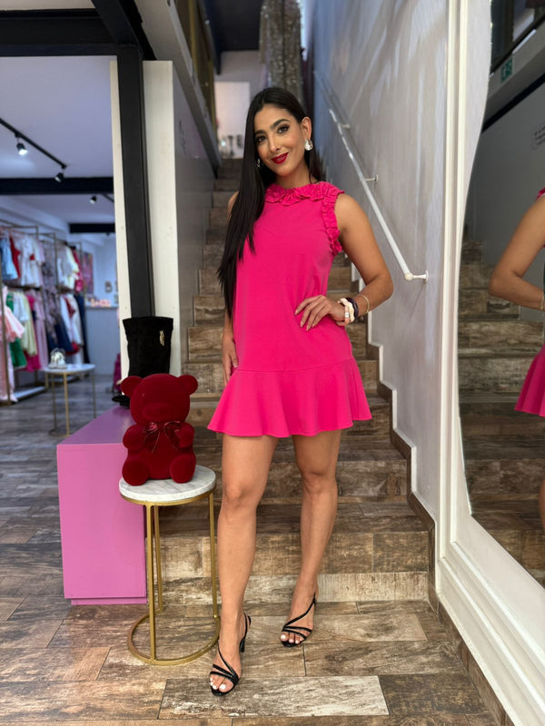 Vestido corto sin mangas con olan/ ROSADO